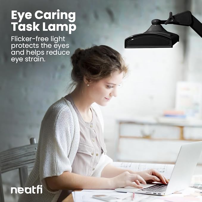 Neatfi Ultra 3,500 Lumen LED Desk Lamp, 45W, 26-Inch Wide Metal Shade, 270 SMD LEDs (Non-CCT with Clamp, Black)