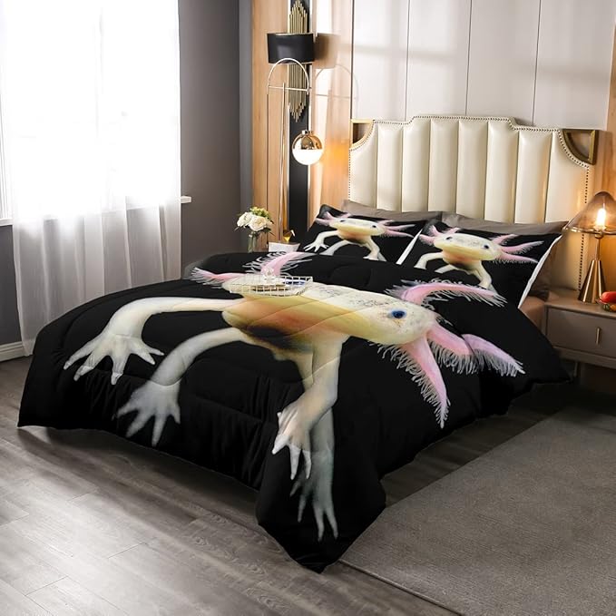 Axolotl Bedding Set Full Cute Axolotl Comforter Set 3D Axolotls Down Comforter Bedroom Decor Sea Wildlife Animals Reptile Duvet Set Lightweight Soft Warm Quilt Set for Kids Boys Teens Men Adult