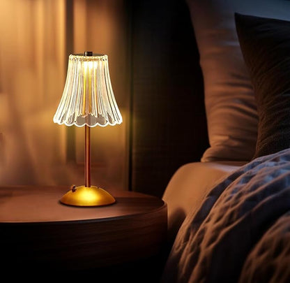 Portable Crystal Table Lamp,Cordless Metal Vintage Desk Lamp,3 Color Touch Control Rechargeable Lamp,3-Levels Brightness Room Decor Desk Lamp,Living Room,Kitchen,Dining Room Lamp (Gold-3)