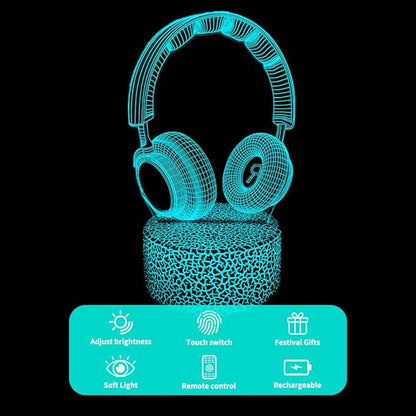 3D Headphone Night Light,3D Headset Illusion Lamp with 16 Colors Changes and Remote Control,Bedroom Decor, Table Lamp for Family, Friends