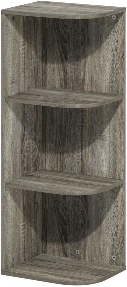 Furinno Pasir 3-Tier Corner Open Shelf Bookcase, French Oak