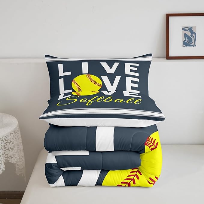 Feelyou Kids Softball Comforter Set King Size Softball Gaming Bedding Set for Boys Girls Teens Bedroom Decor Sports Theme Comforter Women Men Baseball Gaming Duvet Set with 2 Pillow Case