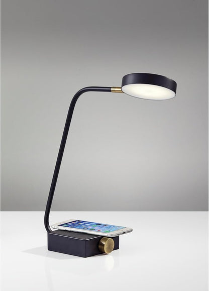 Adesso 3618-01 Conrad LED Desk Lamp Wireless Charging, 7W LED, 5W QI, USB Port, Indoor Lighting Lamps