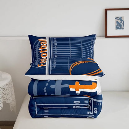 Feelyou Football Bedding Set Twin Size Rugby Sports Comforter Set for Kids Boys Girls Decor Soccer Ball Game Comforter Microfiber American Football Duvet Set Bedroom Quilt Set