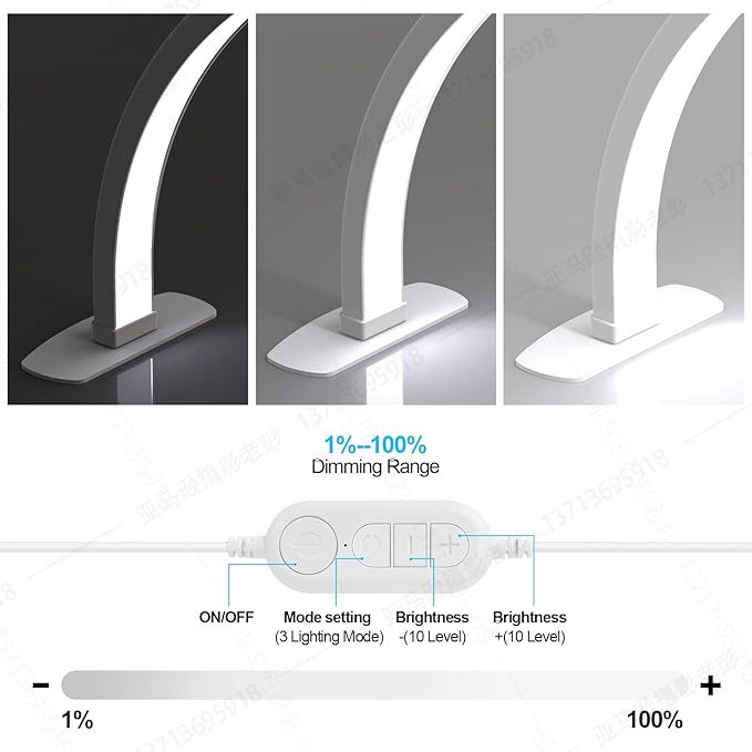 Foldable Large Half Moon LED Light for Table Nail Desk with Phone Stand, Upgrade Arch Light for Nail Techs with Wire Controller for Manicure Tattoo Beauty (White, large)