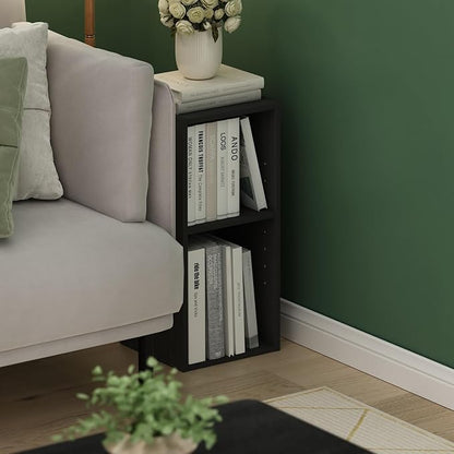 Furinno Fulda 2-Tier Space Saving Storage Shelf Bookcase, 10-Inch Width, Blackwood
