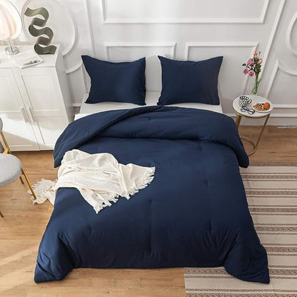 Solid Navy Comforter Set King Navy Blue Bedding Set Soft Pure Navy Blue Bedding Quilt Set Men Navy Blue Blanket Women Breathable Durable Bed Comforter Set Dark Navy Blue Bedding Set King