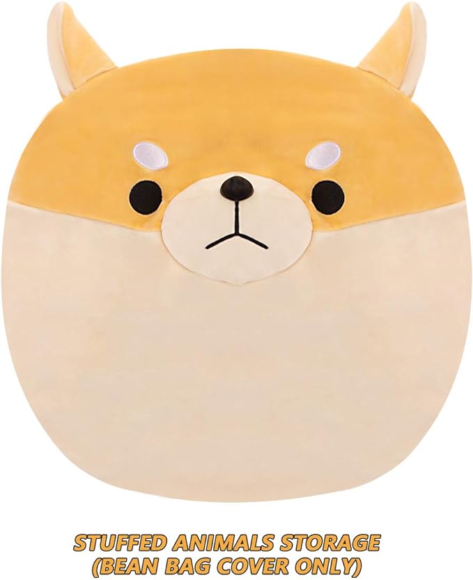 Stuffed Animal Storage Bean Bag Chair Cover for Kids Yellow Dog Shiba Inu Bean Bag Chair for Girls Large Size Toy Organizer Cover Only Without Filling