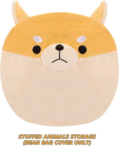 Stuffed Animal Storage Bean Bag Chair Cover for Kids Yellow Dog Shiba Inu Bean Bag Chair for Girls Large Size Toy Organizer Cover Only Without Filling