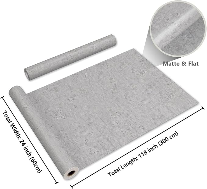 CRE8TIVE 24"x118" Wide Grey Concrete Wallpaper Peel and Stick Removable Cement Contact Paper Thick Texture Self Adhesive Waterproof Paper Roll for Countertop Cabinet Industrial Decorative Vinyl Film