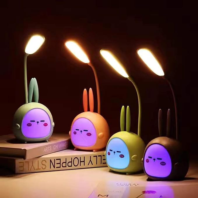 Cute Bunny Desk Lamp, Portable LED Desk Lamps with Night Light,Rabbit Foldable USB Rechargeable Reading Light for Children Boys Girls Study (Blue)