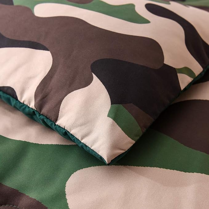Meeting Story Army Green Camouflage Bedding Set, Camouflage Comforter Set, 3 PCS One Comforter and Two Pillowcases, All Season Soft Bedspread for Kids Teens Adults (Green, Queen)