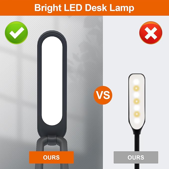LED Desk Lamp for Office Home & Battery Operated Lamp Rechargeable Lamp Foldable & Portable Light, LED Desk Light Strip, 3 Brightness Dimmable Small Desk Lamp Reading Lamp (Black (2PACK))