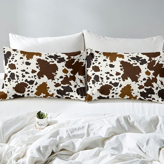 Cow Print Comforter Set Full Size Cowhide Bedding Set for Boys Girls Man Women Bedroom Decor Brown Bull Cattle Skin Down Comforter Wildlife Fur Hair Farmhouse Animal Skin Duvet Set