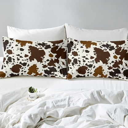 Cow Print Comforter Set Queen Size Cowhide Bedding Set for Boys Girls Man Women Bedroom Decor Brown Bull Cattle Skin Down Comforter Wildlife Fur Hair Farmhouse Animal Skin Duvet Set