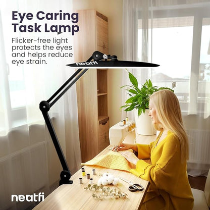 Neatfi XL 2,200 Lumens LED Task Lamp, 24W Super Bright Desk Lamp, 117 Pcs SMD LED, 4 Level Brightness, Dimmable, Task LED Light for Home, Office, Workbench (Non-CCT, Black)
