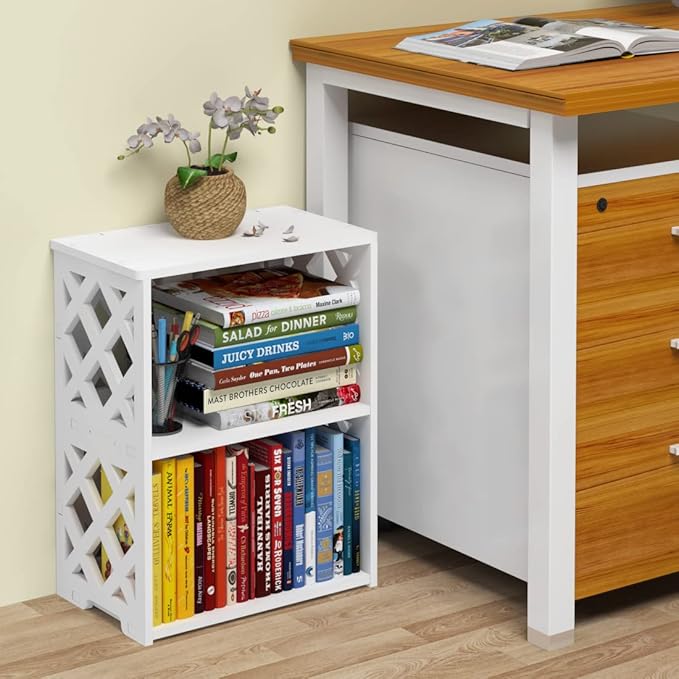 Small Bookshelf, 3-Tier White Bookcase for Kids & Adults | 2-Shelf Open Storage Organizer for Bedroom, Living Room & Office | Ideal Small Bookshelf & Bookcase for Small Space