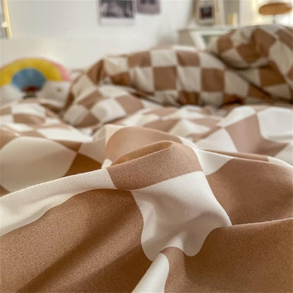 Wellboo Light Brown Plaid Comforter Sets Queen Women Men Cream Coffee and White Checkerboard Grid Bedding Comforters Cotton Boys Girls Modern Light Taupe Checkered Geometric Quilts Luxury Abstract Bed