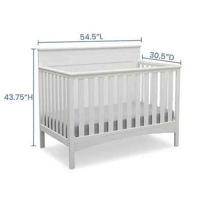 Delta Children Fancy 4-in-1 Crib, Bianca + Serta Perfect Slumber Dual Sided Recycled Fiber Core Crib and Toddler Mattress (Bundle)