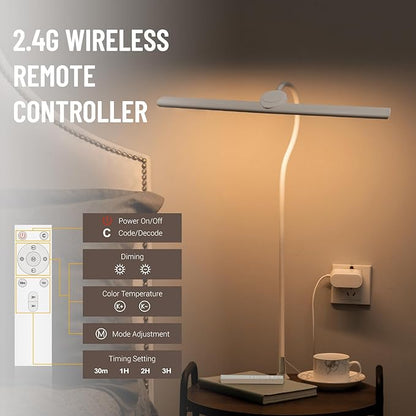 LED Desk Lamp with Clamp, Eye-Caring Architect Desk Lamps for Home Office, 24W Ultra Bright LED 30 Lighting Modes Adjustable, Studio Work Lamp for Task, with Remote Control Table Light