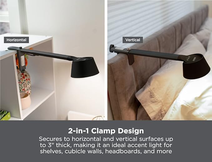 BLACK+DECKER Verve Designer LED Clamp Light, Fits Shelves, Cubicles & Headboards, True White LED + 16M RGB Colors