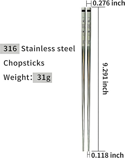Premium 316 Medical Grade Stainless Steel Chopsticks 5 Pairs And Set with 5 Chopstick Helpers,Metal, Training For kids and Adults，Luxury Gift Box with Gold Design