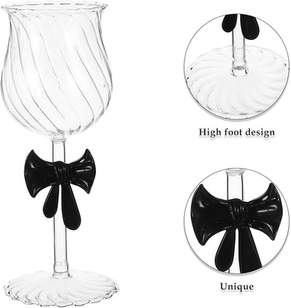 PRETYZOOM Elegant 300ml Glass Wine Goblet with Bow Accent, Vintage Embossed Design, for Romantic Weddings and Valentine's Day Celebration Glassware