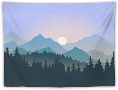 HZOHNAGO Mountain Tapestry Forest Mountain Sunrise Pattern Printed Wall Tapestry Wall Hanging for Bedroom Living Room Dorm 80" W x 60" H