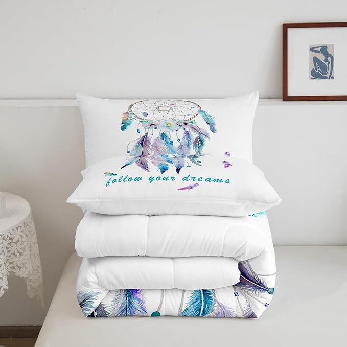 Dreamcatcher Comforter Set Boho Dream Catcher Bedding Set for Kids Boys Girls Teens Decor Indian Hippie Feather Print Comforter Native American Duvet Set 3Pcs Full Size