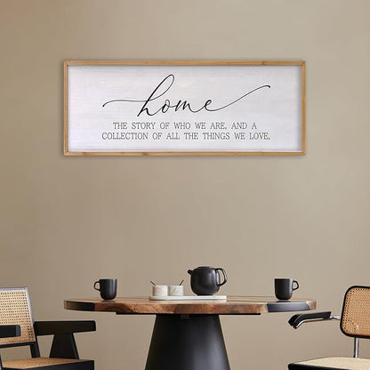 Home The Story of Who We Are Sign Farmhouse Family Wall Decor 32x12 Inch Plaque Wood Framed Art for Hanging (Wood)