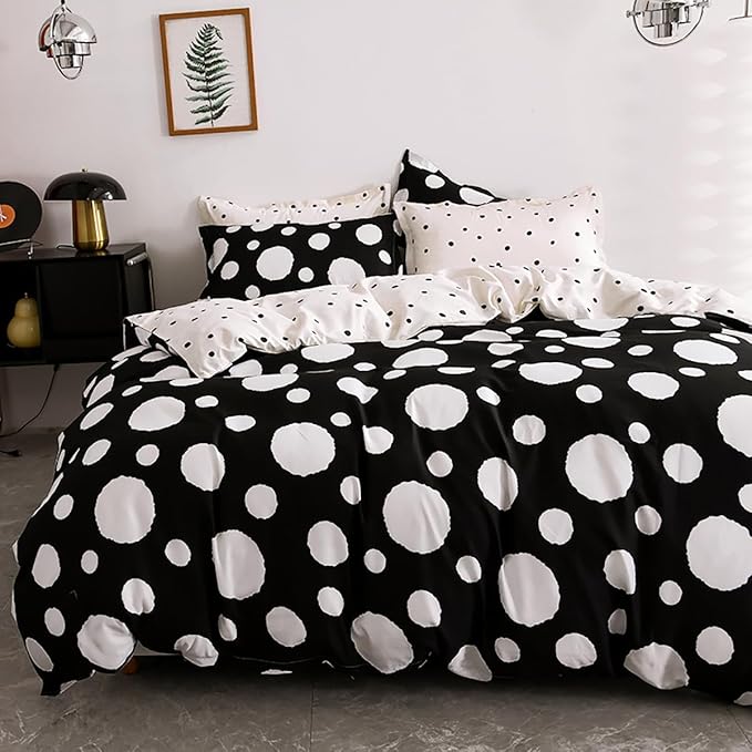 White Polka Dots Comforter King Black White Dots Print Reversible Gingham King Bedding Comforter Set Boys Girls Black White Bed Sets Soft 3Pcs King Comforter Sets