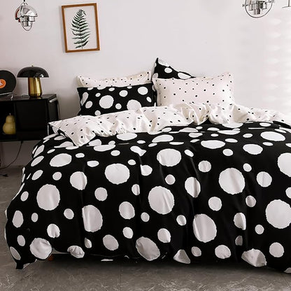 White Polka Dots Comforter King Black White Dots Print Reversible Gingham King Bedding Comforter Set Boys Girls Black White Bed Sets Soft 3Pcs King Comforter Sets