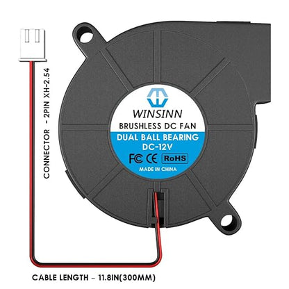 WINSINN 50mm 5015 Blower Fan 5V, 3D Printer 5 volt Fans Blower Turbine Turbo Dual Ball Bearing, Brushless Cooling 50mmx15mm 2PIN (Pack of 4Pcs)