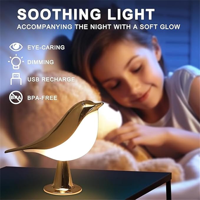 FUYUNXIN Bird Lamp Bedside Lamps - Rechargeable Cordless Table Lamp with 3 Color Temperatures and Touch Sensor - Perfect for Bedroom Nightstand (Gold)