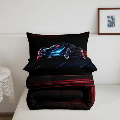 Feelyou Red Blue Race Car Bedding Set King Size for Kids Boys Extreme Sport Games Comforter Set Teens Toddler Fast and Furious Duvet Set Cool Modern Quilt Set 3Pcs