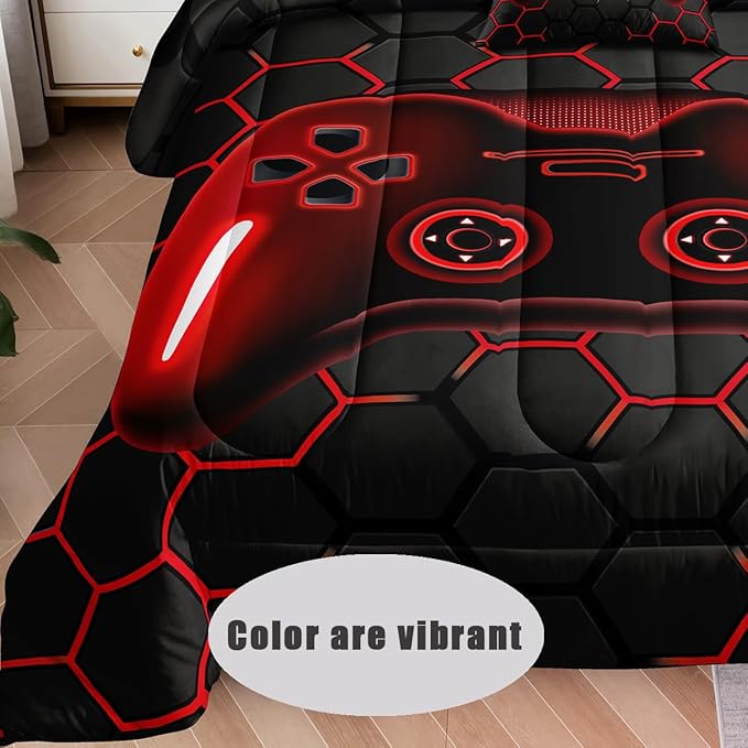 6 Pieces Bed in a Bag for Boys Bedding Sets Full Size,Gamer Comforter Sets for Boys Kids, Gaming Comforter Set for Boys Room Decor with Flat Sheet,Fitted Sheet,Pillowcase,Cushion Cover