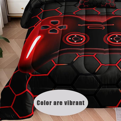 6 Pieces Bed in a Bag for Boys Bedding Sets Full Size,Gamer Comforter Sets for Boys Kids, Gaming Comforter Set for Boys Room Decor with Flat Sheet,Fitted Sheet,Pillowcase,Cushion Cover