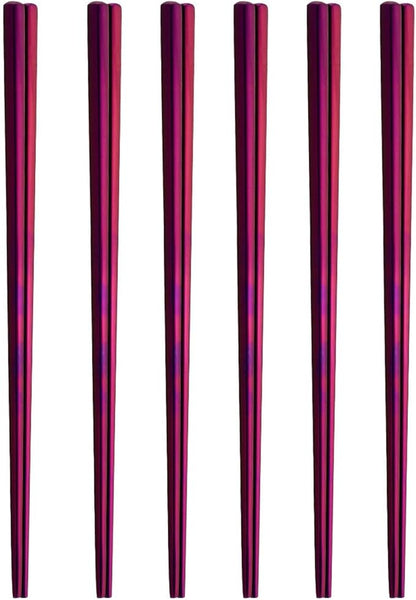 Stainless Steel Chopsticks,Reusable ,Dishwasher Safe , Easy to Use（6 PCS,purple）