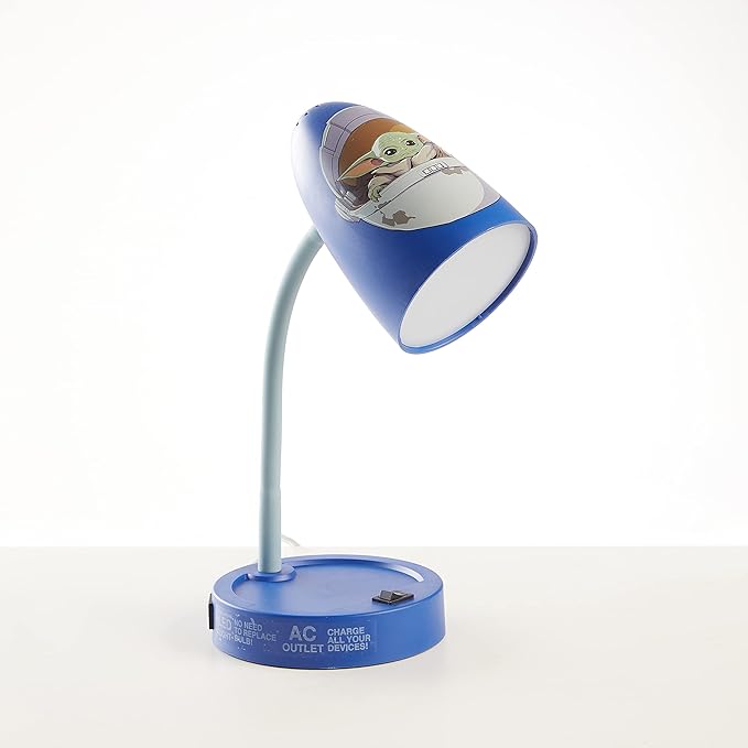 Idea Nuova Star Wars The Mandalorian Switch Operated LED Task Table and Desk Lamp with Charging Outlet