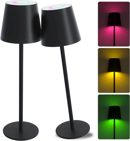 ORALUCE RGB Cordless Table Lamp Rechargeable, LED Battery Operated Desk Lamp with Type-C Charging Port, Multiple Colour Stepless Dimming Touch Lamp for Outdoor Party/Coffee Shop/Camping/Bars, 2 Pack