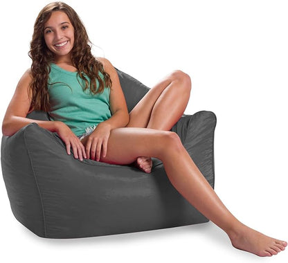 Posh Creations Structured Comfy Seat for Playrooms and Bedrooms, Large Bean Bag Chair, Malibu Lounge, Charcoal Gray