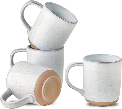 HASENSE Ceramic Coffee Mugs Set of 4, 14 oz Stoneware Coffee Cups with Handle and Speckle for Latte, Cappuccino, Cocoa, Tea and Milk, Microwave and Dishwasher Safe Cups for Men Women, Bluish White