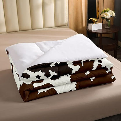 Cow Print Comforter Set King Size Cowhide Bedding Set for Boys Girls Man Women Bedroom Decor Brown Bull Cattle Skin Down Comforter Wildlife Fur Hair Farmhouse Animal Skin Duvet Set