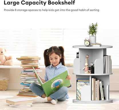 Nidouillet Small Rotating Bookshelf, 2Tier Revolving Bookcase 360 Display Round Bookshelf Narrow Swivel Corner Book Shelf Standing Bookcase for Adult Bedroom, Living Room