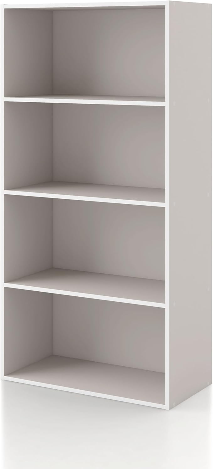 Apexa 4-Tier Cube Storage Organizer Shelves, Stackable Wood Bookcase Fits Cubby Bins for Organization, Dorm Teen Room Decor & Home Office, Greige