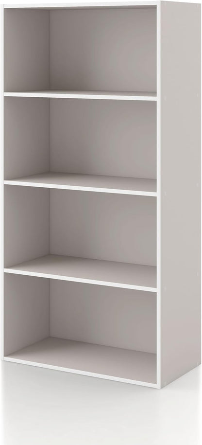 Apexa 4-Tier Cube Storage Organizer Shelves, Stackable Wood Bookcase Fits Cubby Bins for Organization, Dorm Teen Room Decor & Home Office, Greige