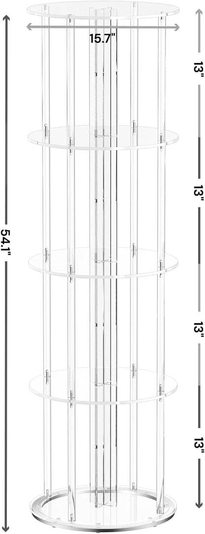 Acrylic Rotating Bookshelf, 5 Tier Round Clear Bookcase with Metal Base, 360 Spinning Bookshelf for Living Room, Bedroom, Corner, Floor Standing, 15.7" D x 15.7" W x 54.1" H