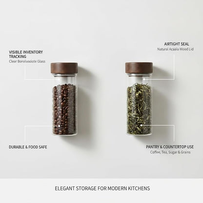 Home Organizers Glass Canister with Acacia Wood Lid, Borosilicate Jar for Coffee Tea Sugar Dry Goods Pantry Storage