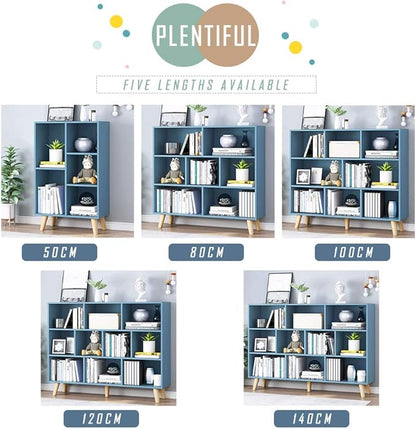 IOTXY Wooden Open Shelf Bookcase - 3-Tier Floor Standing Display Cabinet Rack with Legs, 7 Cubes Bookshelf, Bright Blue