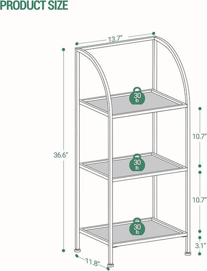 Bookcase Bookshelf, Tempered Glass Arched Bookshelf for More Storage, Slim Shelving Unit for Bedroom, Bathroom, Home Office, Steel Frame, 3 Tier Gold BC20399G
